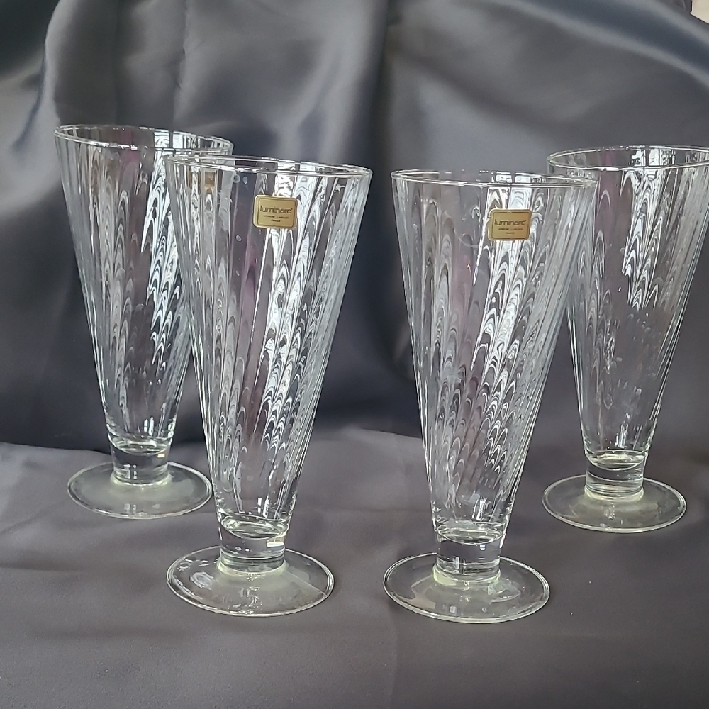 Set of Four Vintage Luminarc Clear Crystal Pilsner Glasses From France